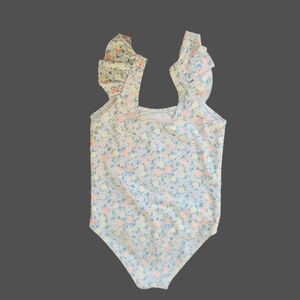 SHEIN Kids Floral Ruffle One Piece - Cream and Blue